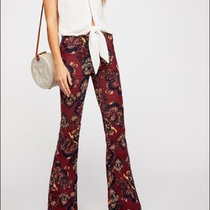 Free People Pull On Printed Corduroy Flares